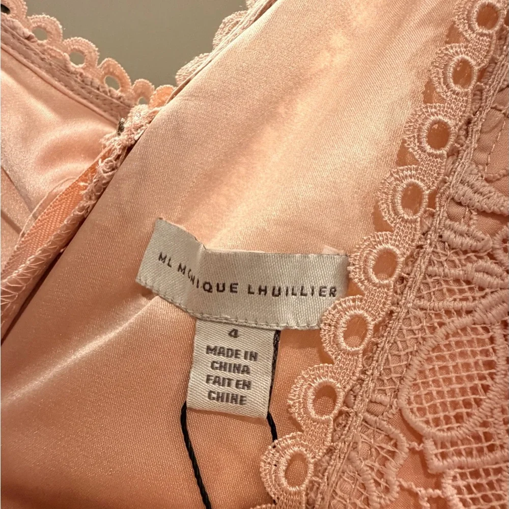 NWT Monique Lhuillier Blush Lace Maxi Dress Gown Sz 4 - Picture 7 of 10